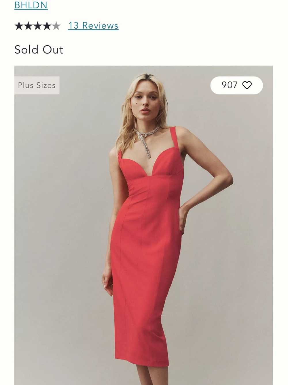 BHLDN Anthropologie stretch crepe Red plunging Sweetheart Strap Midi Dress